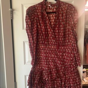 Chic Red Patterned Long Sleeve Dress